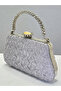 Custom design silver color crinkle stone satin chain handle women's evening bag wedding engagement graduation - 2