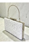 Special Design Ecru Color Wrinkled Stone Satin Chain Handle Women's Evening Dress Bag Wedding Engagement Graduation - 2