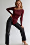 Burgundy Asymmetrical Cut Slim Fit Full Lycra Women's Body Blouse - 6