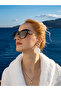 Black Bone Frame Square Women's Sunglasses - Gold Detailed - 7