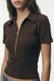 Women's Shoulder Pad Detailed Zippered Cotton Blouse – Brown - 6