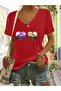 Skeleton Heart and Hand Printed Women's Oversize V-Neck T-Shirt