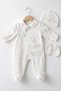 Lace Floral Embroidered Baby Girl Jumpsuit Beanie Glove Set