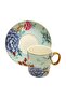 6-Person Porcelain Gilded Coffee Cup with Spring Blue Flowers - 2