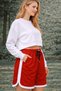 Women's Sports Shorts High Waist Side Stripe Comfortable Fit Casual, Fitness and Training Shorts - 3