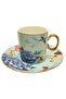6-Person Porcelain Gilded Coffee Cup with Spring Blue Flowers - 3