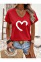 Half Heart Printed Women's Oversize V-Neck T-Shirt