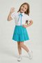 Girl's Turquoise Bowknot Lace Embroidered Shirt and Turquoise Ribbon Skirt Set 23 April - 5