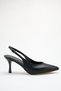 Women's Pointed Toe Sewing Detailed Heeled Shoes Black Leather - 6