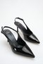 Women's Pointed Toe Stitched Detailed Heeled Shoes Black Patent Leather