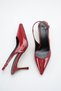 Women's Pointed Toe Stitched Detailed Heeled Shoes Burgundy Patent Leather - 3