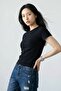 Women's Short Sleeve Bodysuit Black – Crew Neck, Polyamide - 6