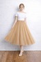 Tan 3 Layer 75 cm Length Midi Puffy Zippered Elastic Waist Comfortable High Waist Tulle Skirt