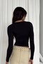 Women's Long Sleeve Crew Neck Body Suit Polyamide Black - Flexible Structure, Gathering Effect, Casual & Stylish Style - 8