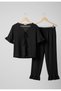 Women's Flounce Sleeve and Leg Detail Lace-Up Front Bamboo Linen Pajama Set - 6