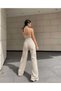 Elmira Cream High Waist Wide Leg Pants, Stretch Fabric Wide Leg Cream Jeans Bpantolondrn*4 - 2