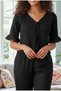 Women's Flounce Sleeve and Leg Detail Lace-Up Front Bamboo Linen Pajama Set - 5