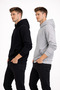 Men's Black and Gray 2-Piece Set Hooded Sweatshirt with Winter Kangaroo Pocket and Cotton Interior - 2