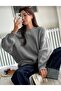Gray Crew Neck Oversize Women's Knitwear Sweater - 4