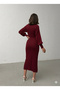 Women's Burgundy Stylish Bow Detailed Balloon Sleeve Knitwear Dress (Size S/M) - 4
