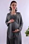 Adjustable Waist Elastic Long Robe Maternity Pajama Set Effortt - Smoked - 4