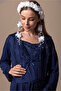 Effortt Navy Blue Maternity Pajama Set with Dressing Gown - 6
