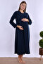 Comfortable Cut Maternity Nightgown with Cotton Hidden Breastfeeding Feature Effortt - Navy Blue - 4
