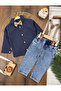 Stretch Fabric Denim Pants with Suspender Belt and Bow Tie for Baby Boy/Child Set