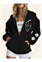 Women's Zippered Hooded Sweatshirt Cat Patterned Cotton Warm Casual Winter