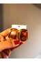 Women's Brown Gold Gold-Plated Rectangular Large Earrings - 5