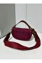 Burgundy Women's Suede Half Moon Model Hand and Shoulder Bag - 8