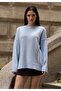 Blue Crew Neck Oversized Knitwear Women's Sweater - 6