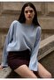 Blue Crew Neck Oversized Knitwear Women's Sweater - 7
