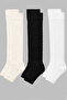 3 أزواج من الجوارب القطنية الأساسية فوق الركبة بدون أصابع مع قاعدة مطاطية