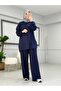 Sewn Detailed Sports Suit Navy Blue - 6