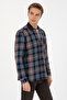 Men's Plaid Patterned Polo Collar Brown Jean Shirt 50313592-Dn0031 - 3