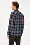 Men's Plaid Patterned Polo Collar Brown Jean Shirt 50313592-Dn0031 - 5