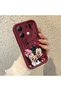 Redmi Note 13 Compatible Impact Protection Lens Protection Claret Red Silicone Case Mickey Mouse Pattern - 4