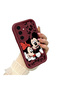 Samsung Galaxy S24 Fe Compatible Impact Protection Lens Protection Claret Red Silicone Case Mickey Mouse Pattern - 3