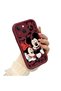 iPhone 15 Plus Compatible Impact Protection Lens Protection Claret Red Silicone Case Mickey Mouse Pattern - 3