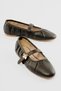 Women's Ballerinas with Wrinkled Leather Look and Pearl Buckle in Bee Brown