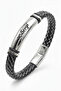 Men's Leather Bracelet with Name Engraving Black and White Knitted Leather Men's Bracelet - 4