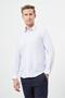 Men's White Long Sleeve Striped Pattern Oxford Hard Collar Cotton Slim Fit Shirt 1004245206 - 3