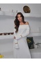 Womens White Soft Knit Off-the-Shoulder Blouse and Skirt Set - 4