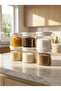 6-Piece Vacuum Lid Line Patterned Glass Stylish Breakfast Storage Container White Lid Transparent Design 365 ml - 5