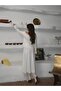 Womens White Soft Knit Off-the-Shoulder Blouse and Skirt Set - 3