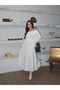 Womens White Soft Knit Off-the-Shoulder Blouse and Skirt Set