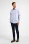 Blue-White Striped Pattern Hard Collar Long Sleeve Pocket Comfort Fit Cotton Shirt 1004255210 - 2