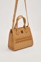 Khaki Self-Textured Handbag - 2