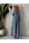 Women's V-Neck Pleated Detailed Oversize Denim Hijab Dress - 6